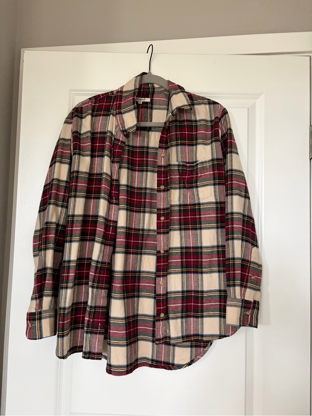 Madewell Red, Cream & Black Plaid Button-Up